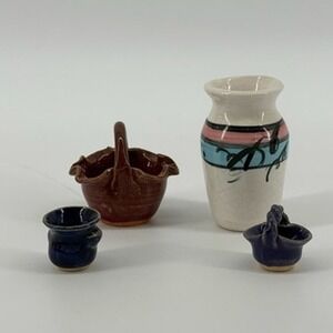 Anita Morgan Miniature Ceramic Pottery Lot 4 Vases Baskets Signed